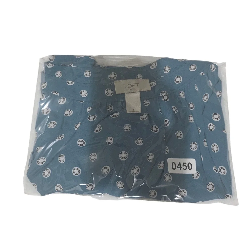 Loft Outlet Womens Blue Geometric Print Long Sleeve Blouse Size S Crew Neck Top